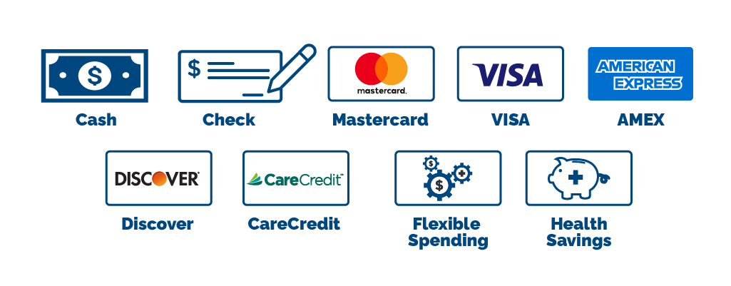 A series of images depicting cards and methods which are accepted as payment for dental work. A series of images depicting cards and methods which are accepted as payment for dental work.